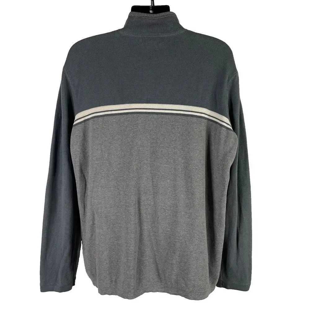 Eddie Bauer Men Pullover XL Tall Gray Thick Knit Heavyweight Faux Collar 1/4 Zip